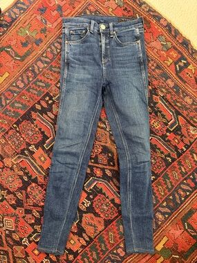rag & bone Slim High-Rise Skinny Jeans in Blue Wash